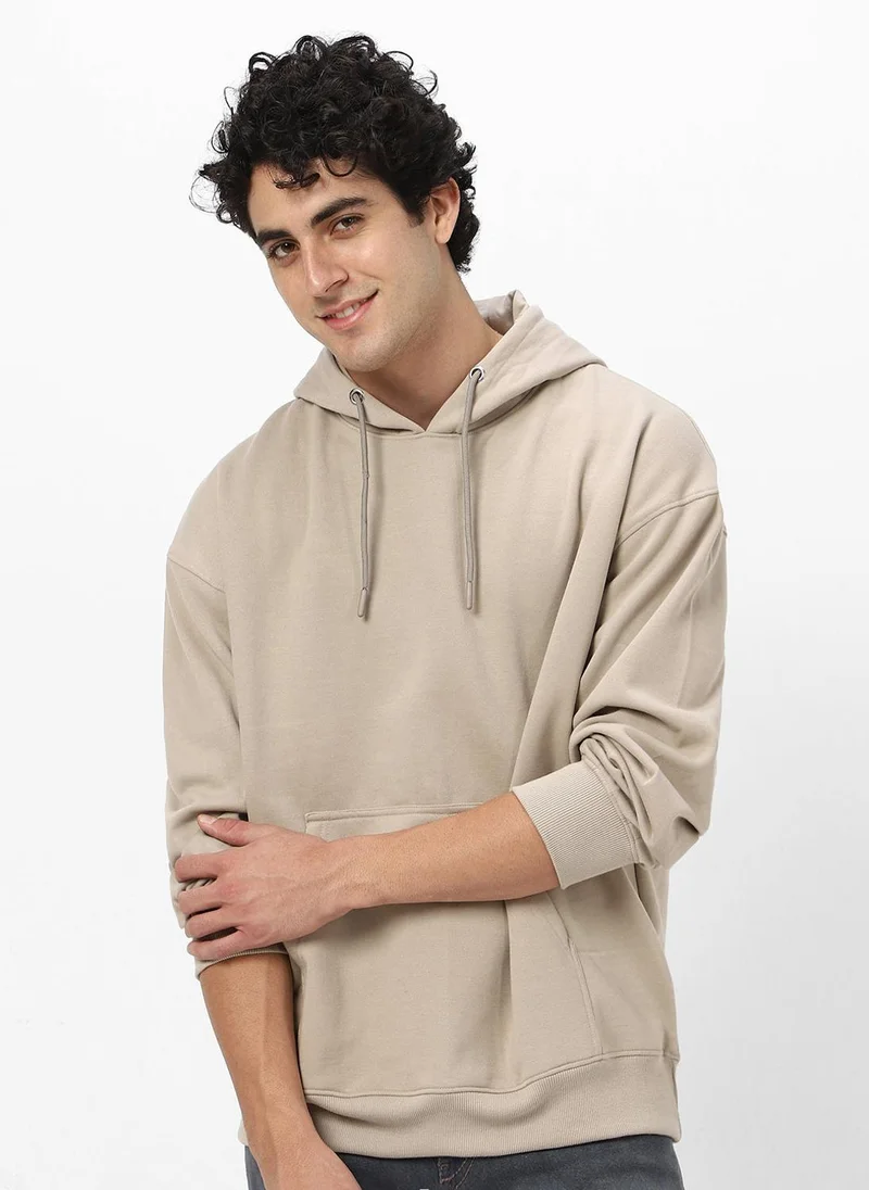 Urbano Fashion Men's Silver Lining Cotton Solid Oversized Hooded Neck Sweatshirt